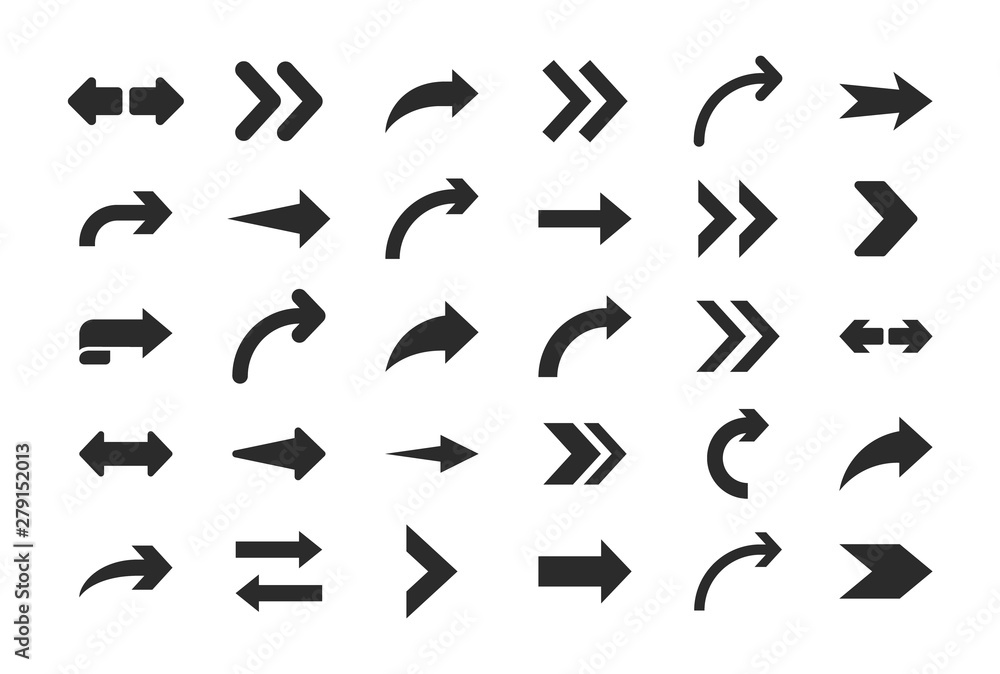 Poster Arrows vector. Set flat different arrows isolated on white background. 