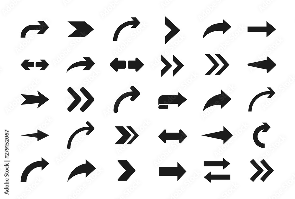 Poster Arrow icon. Vector set of flat arrows of different shapes. Modern flat arrows isolated on white.