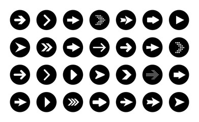 Vector arrow buttons in round shape. Set of flat icons, signs, symbols arrow for interface design, web design and more.