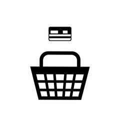 shopping basket black silhouette with the credit card icon. Can be used for âpay onlineâ or âpay with credit cardsâ banners, designs.