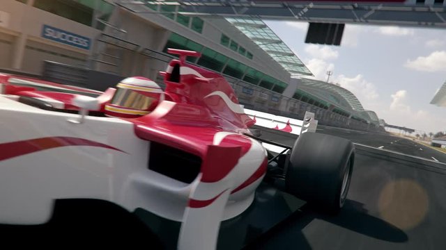 Generic formula one race car driving along the homestretch over the finish line - realistic high quality 3d animation - my own car design - no copyright/trademark infringement