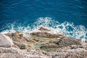 Beautiful top view of the sea and the rock. Natural landscape.