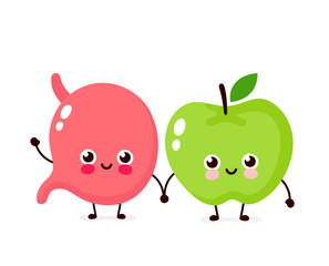 Cute happy smiling stomach and apple 