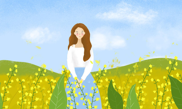 The young woman standing in the field of rape