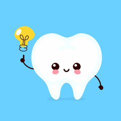 Happy cute tooth with lightbulb character