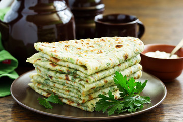 Pancakes with herbs and potatoes.