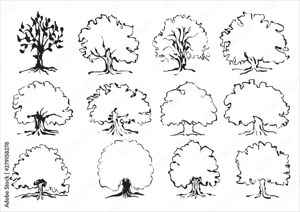 Poster tree sketches set