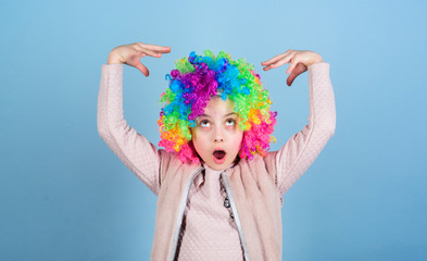 Acting school for children. Develop acting talent into career. Girl artistic kid practicing acting...