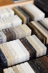 a set of samples of acrylic artificial stone for kitchen