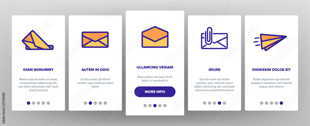 Poster send message linear vector onboarding mobile app page screen. send email thin line contour symbols p