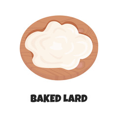 Vector Realistic Illustration of Animal Baked Lard on Wooden Cutting Board. Ingredient like Butter or Margarine Stick for Deep Frying or Baking. Natural Product of Animal Origin for Carnivore Diet