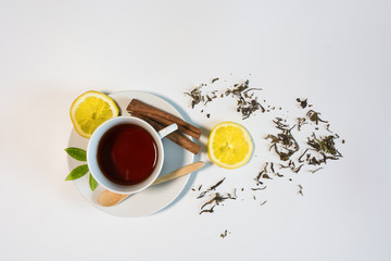 Black tea with lemon and cinnamon.