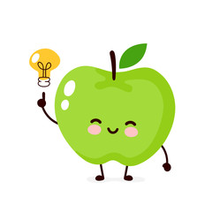 Happy cute apple with lightbulb character