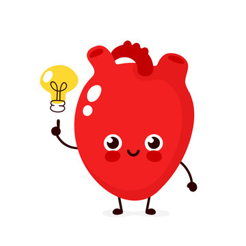 Happy cute heart with lightbulb character