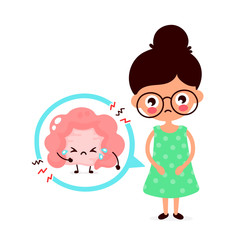 Sad sick young women with intestine