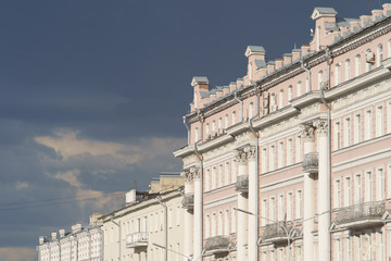 Obraz premium Facade of ancient building on the Strastnoy Boulevard in Moscow in summer sunny day. High resolution image.