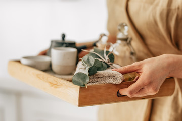 Spa Therapist Holding Tea Tray