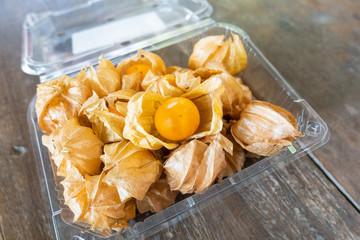 Cape Gooseberry from top view , Physalis fruits,selective focus