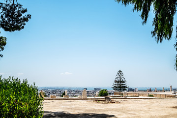 The observation deck of the Museum of Carthage with stunning views of the sea, mountains and city. Carthage. Tunisia.