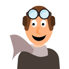 Happy pilot with smile. Simple childish style. Isolated vector illustration on white background.
