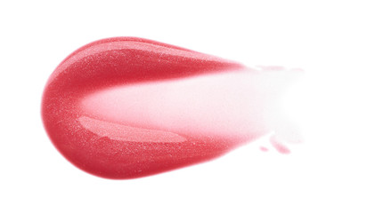 Gently pink strokes and texture of lip gloss or acrylic paint isolated on white background