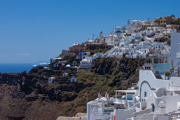 view of oia village in santorini greece