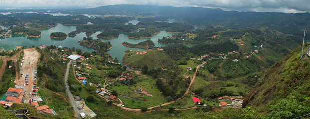 View from the summit of Stone of El Penol near Guatape in Colombia