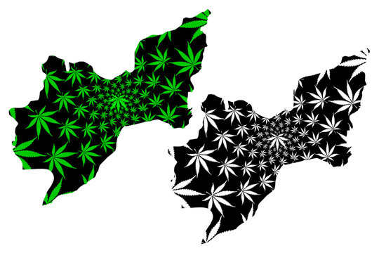 Tekirdag (Provinces of the Republic of Turkey) map is designed cannabis leaf green and black, Tekirdag ili map made of marijuana (marihuana,THC) foliage,....