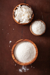 coconut flour and flakes healthy ingredient for keto paleo diet