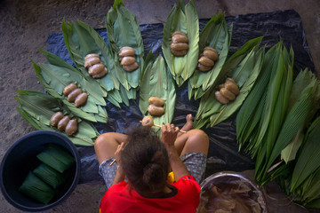Cooking of traditional dish of PNG