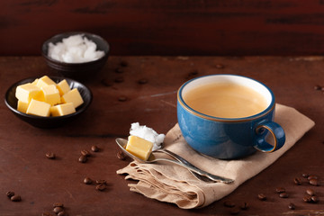 bulletproof coffee, keto paleo drink blended with butter and coconut oil