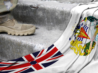 Military concept on the background of the flag of British Antarctic Territory