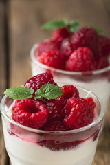 Natural yogurt with fresh raspberries