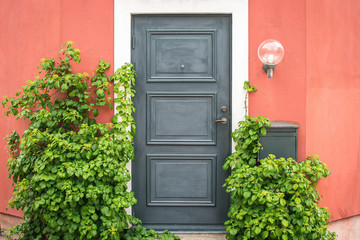 Fototapeta na wymiar Front Door and Porch of an swedish Town House