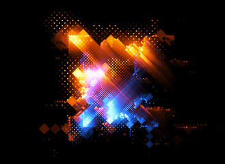 Led Light. Abstract effect. Future tech. Glare cubes. Digital cpu signal. .Shine grid. Modern big data. Neon flare. Quantum computer net system. .Magic code. Grid HUD lines. Web device. Blocks system.