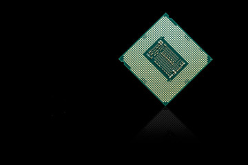 Central Processing Unit (CPU) the bottom side, socket contact for personal computer on isolated...