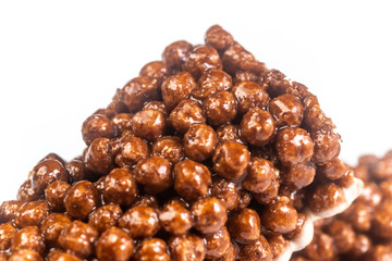 Close up of Chocolate Breakfast Cereal Bar Isolated on white background. Shallow depth of field