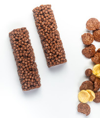 Chocolate Breakfast Cereal Bar with cereals Isolated on white background