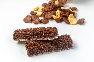 Chocolate Breakfast Cereal Bar with cereals Isolated on white background