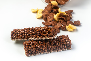 Chocolate Breakfast Cereal Bar with cereals Isolated on white background