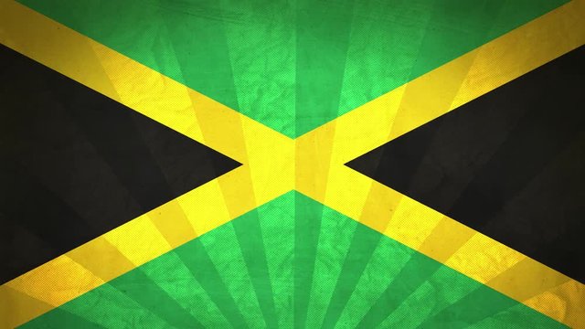 Flag Of Jamaica . Paper Texture, With Seamlessly Spinning Printed Like Sunrays. High-Quality, Detailed Animation. 4K, 60fps