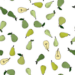 Pears vector seamless pattern. Hand drawn pen.