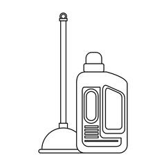 Set of cleaning equipment and products in black and white