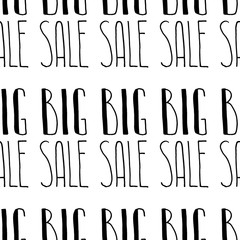 Sale. Vector seamless pattern. Lettering. Discount offer.