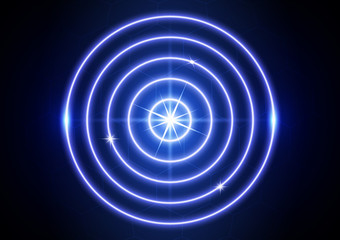 Glowing neon target icon isolated on dark background. The concept of success.
