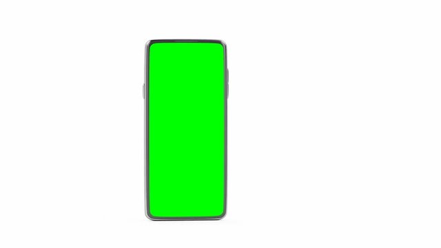 Modern smartphone with green screen on white background