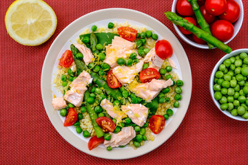 Healthy Summmer Lunch Poached Salmon and Vegetables