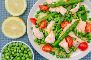 Healthy Summmer Lunch Poached Salmon and Vegetables