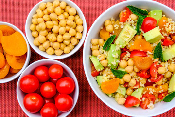 Healthy Vegetarian Lunch Bowl With Fruit and Vegetables