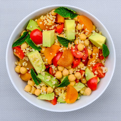 Healthy Vegetarian Lunch Bowl With Fruit and Vegetables